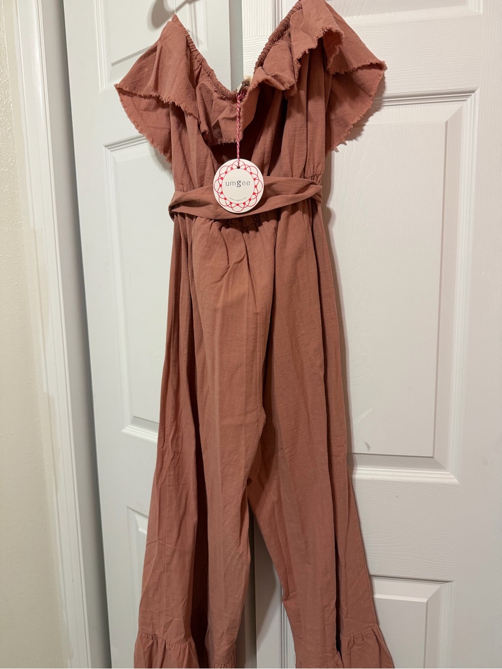 Umgee Rose Mauve Off-Shoulder Ruffle Jumpsuit